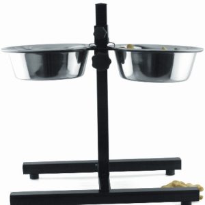 2 RVS VOEDERBAKKEN 23CM+H-STANDAARD