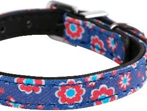 127725BLE HALSBAND KUNSTLEDER BLAUW BLOEM 10MM*25CM