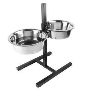 Twin Feeder H-stander + kommen XL-2830ml-55.5x27x52.5cm zwart/zilver